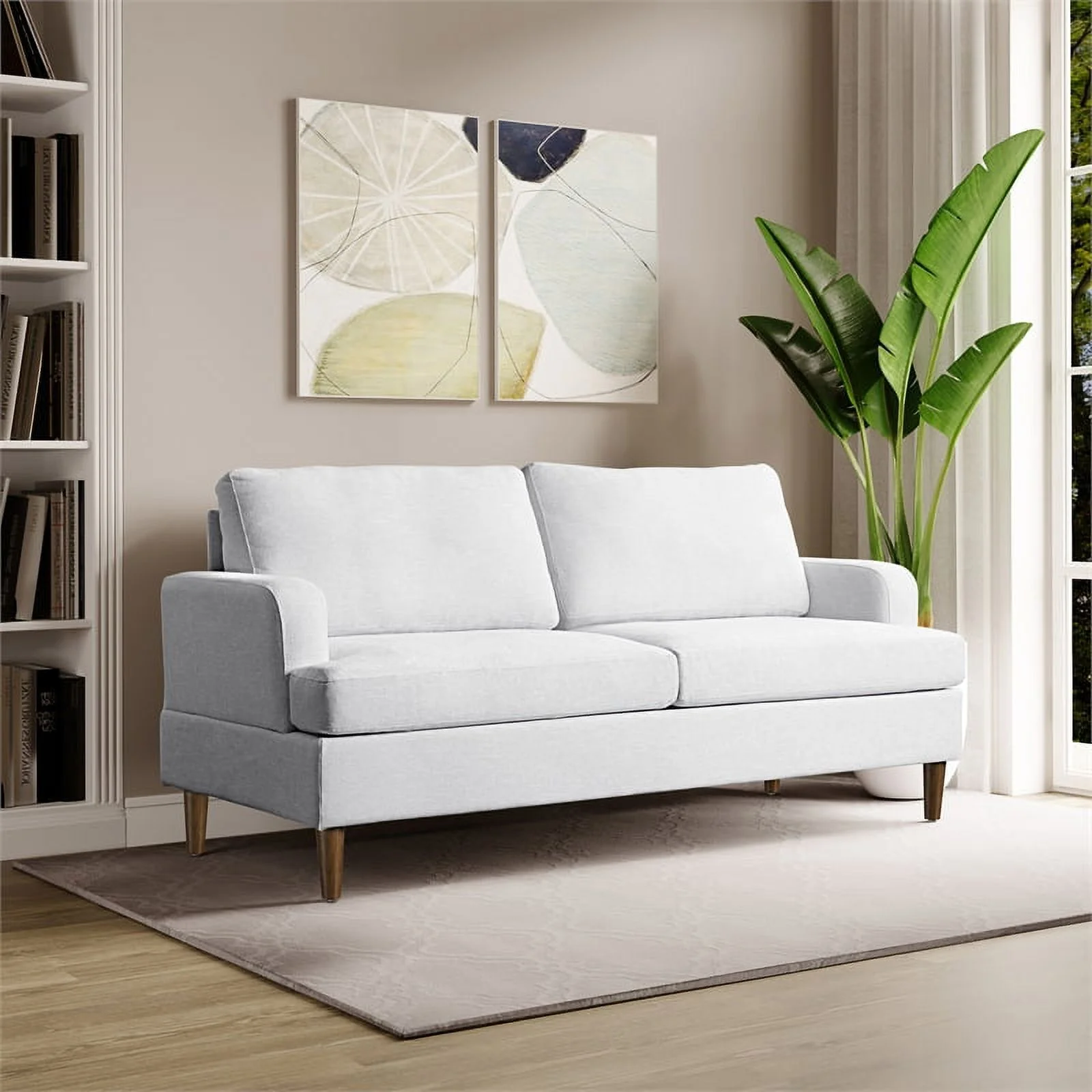 Kingfisher Lane Modern Stationary Sofa in Cream Fabric Upholtery