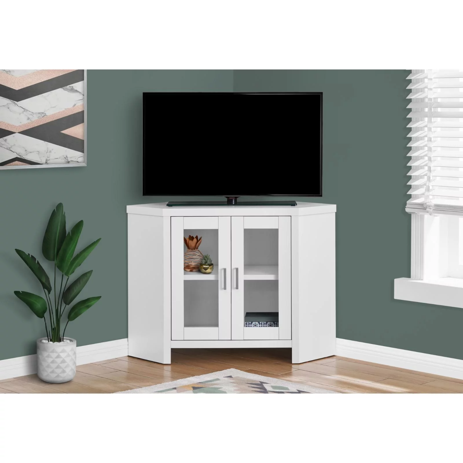 Monarch Specialties Tv Stand, 42 Inch, Console, Living Room, Bedroom, White Laminate