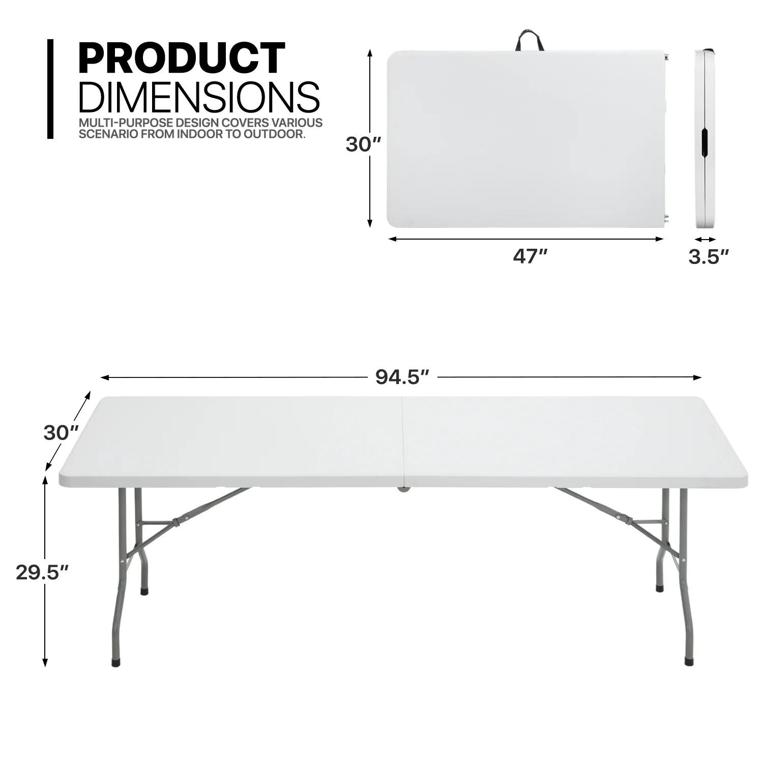 Magshion 11 Pieces 8 Ft Heavy Duty Plastic Folding Utility Dining Table and Chair Set, Outdoor Picnic Desk with Handle and Foldable Chairs, White/Black