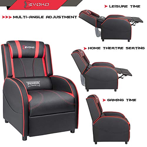 Devoko Massage Gaming Recliner Chair PU Leather Home Theater Seating Single Modern Living Room Sofa Recliners (Red)
