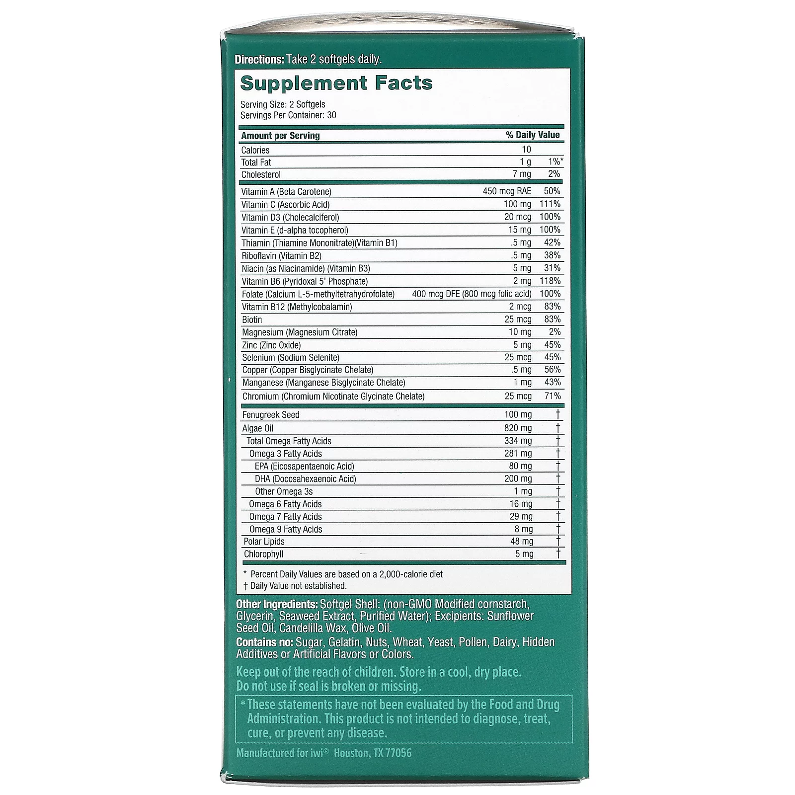 iwi Men's Complete Multivitamin + Vegan Algae Omega 3 -  30 Day Supply, Dietary Supplements