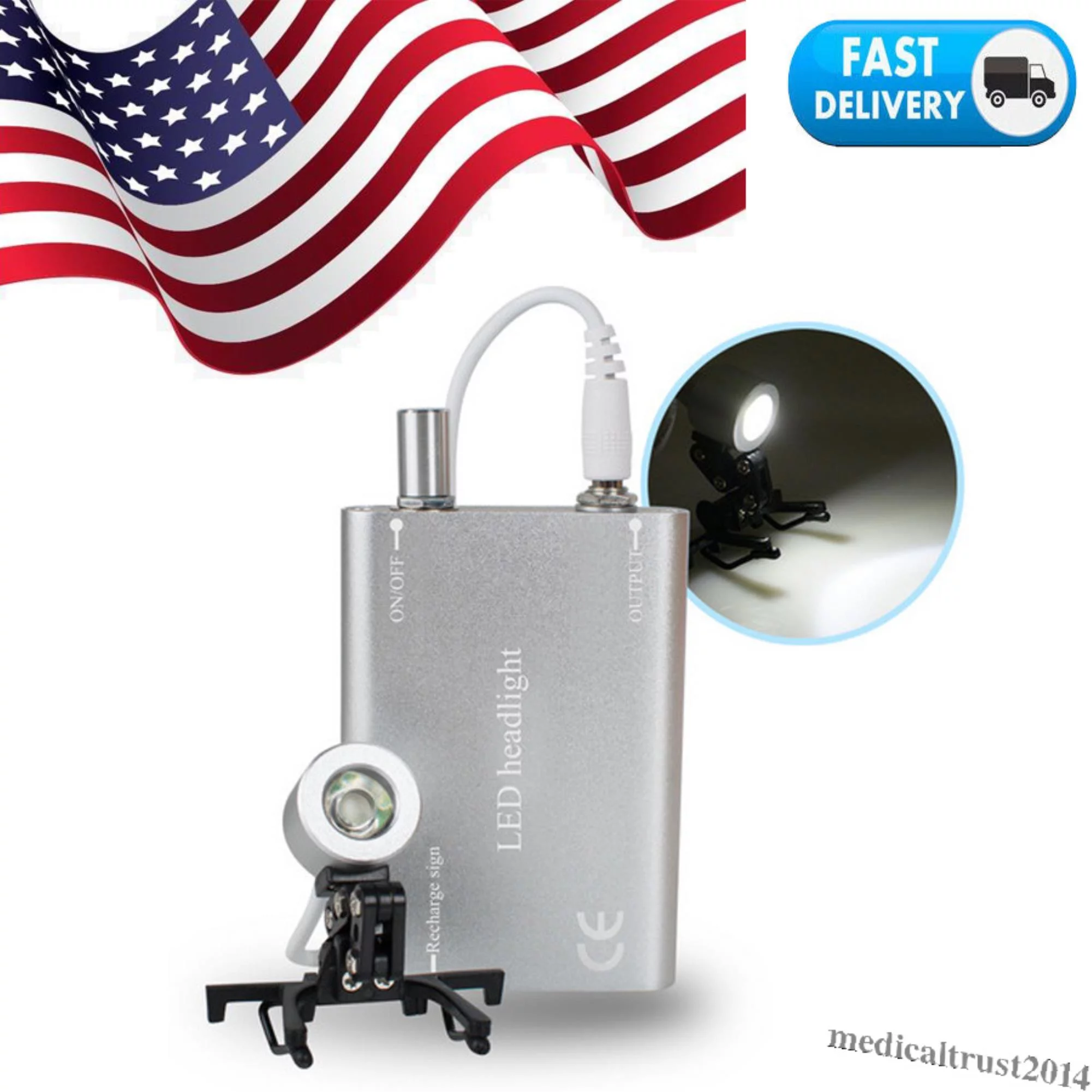 Portable Silver Head Light Lamp - Enhance Dental Precision for / Procedures - 1W LED,  Binocular Loupe Compatible