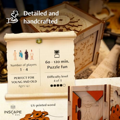INSCAPE Da Vinci´s Marvel - Puzzle Box - Escape Room in A Box Game for Adults - Wooden Cluebox - Mind Puzzles for Adults - Puzzle Boxes with Hidden Compartments - Brain Teaser - Birthday Gift Gadget
