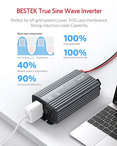 BESTEK 500W Pure Sine Wave Power Inverter DC 12V to AC(2 Outlets) 110V Car Charger Plug Inverter Adapter Converter with 4.2A Dual USB Charging Ports, ETL Listed