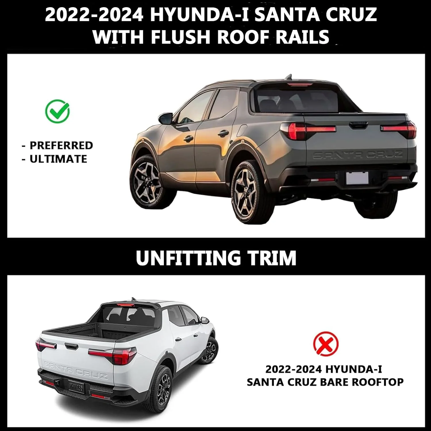 ROKIOTOEX Coyote Roof Rack Crossbars Fit for 2022 2023 2024 Hyunda-i Santa Cruz Flush Side Rails, Lockable Cross Bars for Rooftop Cargo Box Luggage, Ski Board, Bike Carrier – Silver HT22