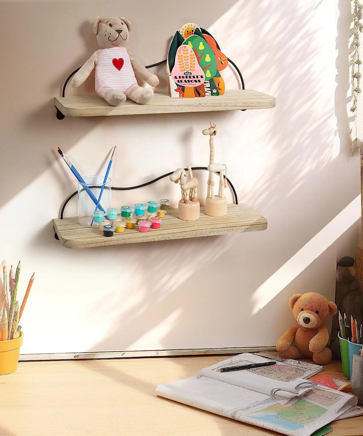 Afuly Nursery Floating Shelves for Wall, Cute Kids Baby Bedroom Shelf Nursery Wall Decor, Set of 2