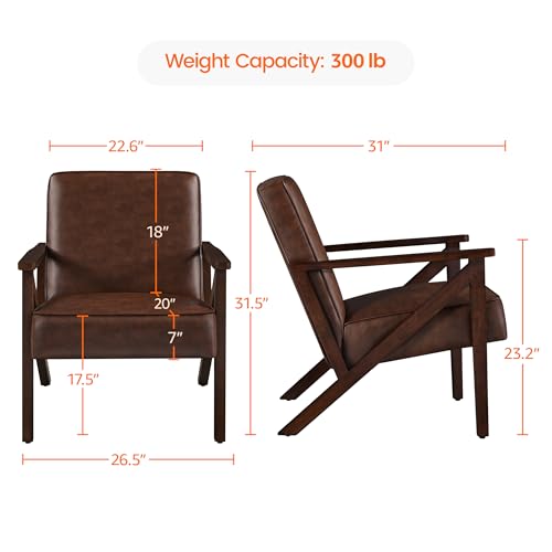 Yaheetech Accent Chair Faux Leather Armchair Lounge Chair with Wood Frame, Modern Retro Lounge Chair for Living Room/Office/Reception Area, Light Brown