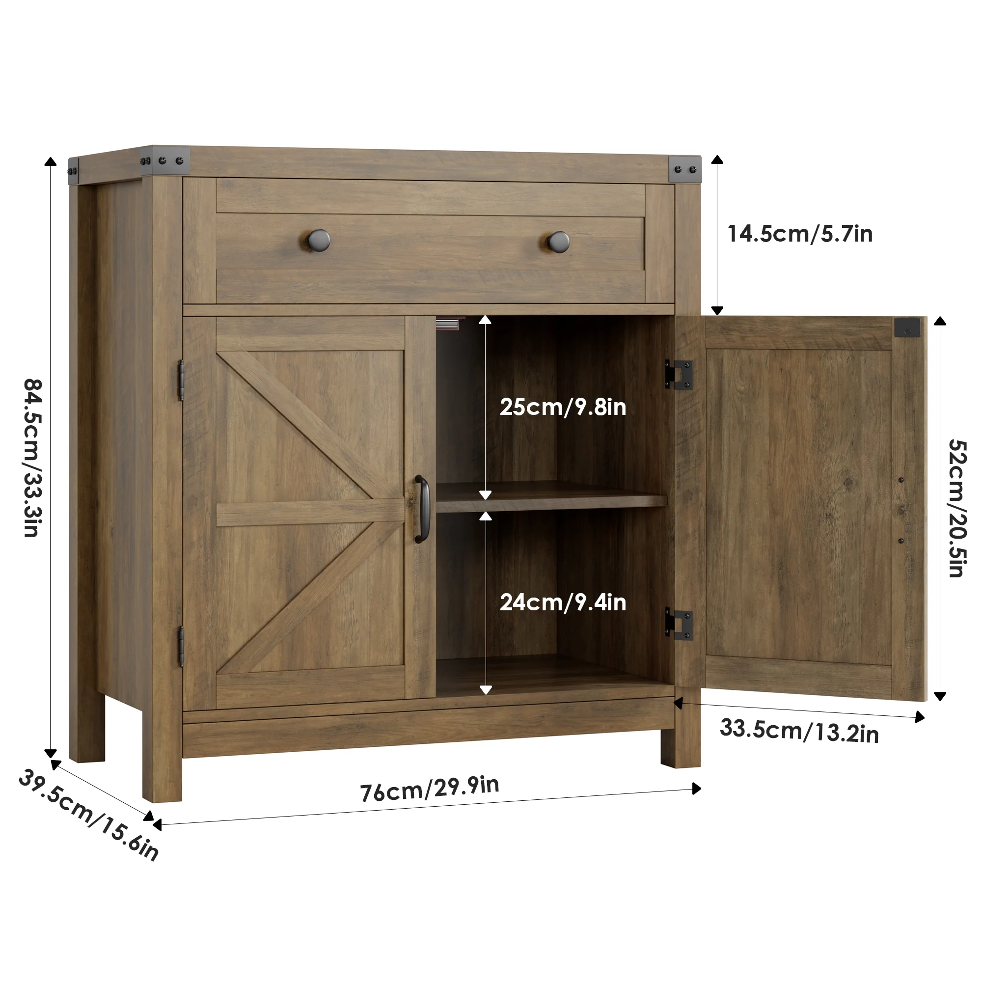 Homfa Kitchen Buffet Sideboard with Drawer, Compact Coffee Bar with Adjustable Shelf for Dining Room, Rustic Brown