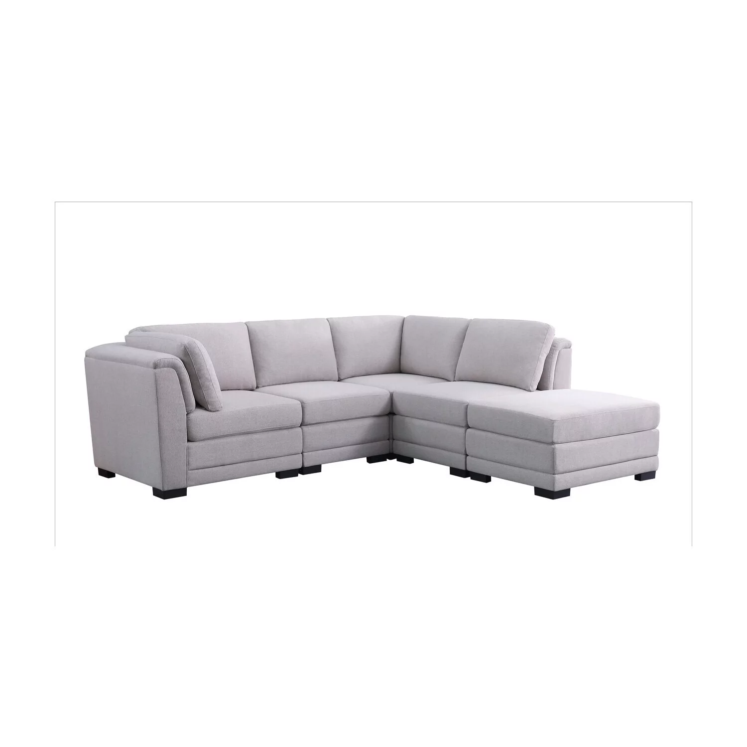 Homestock French Country Light Gray Linen Fabric Reversible Sectional Sofa with Ottoman