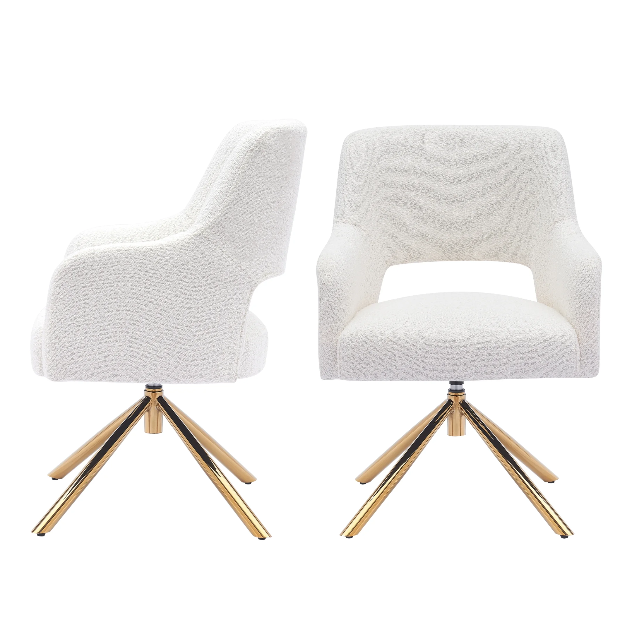 Costaelm Amélie Mid-Century Modern Wide Boucle Swivel Accent Chair (Set of 2), Cream