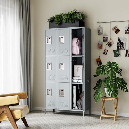 Letaya Metal Lockers for Employees-3 Door Storage Locker with Shelves and Lockable Steel Cabinet for School,Gym,Office,Staff (Gray & White, 3 Door)
