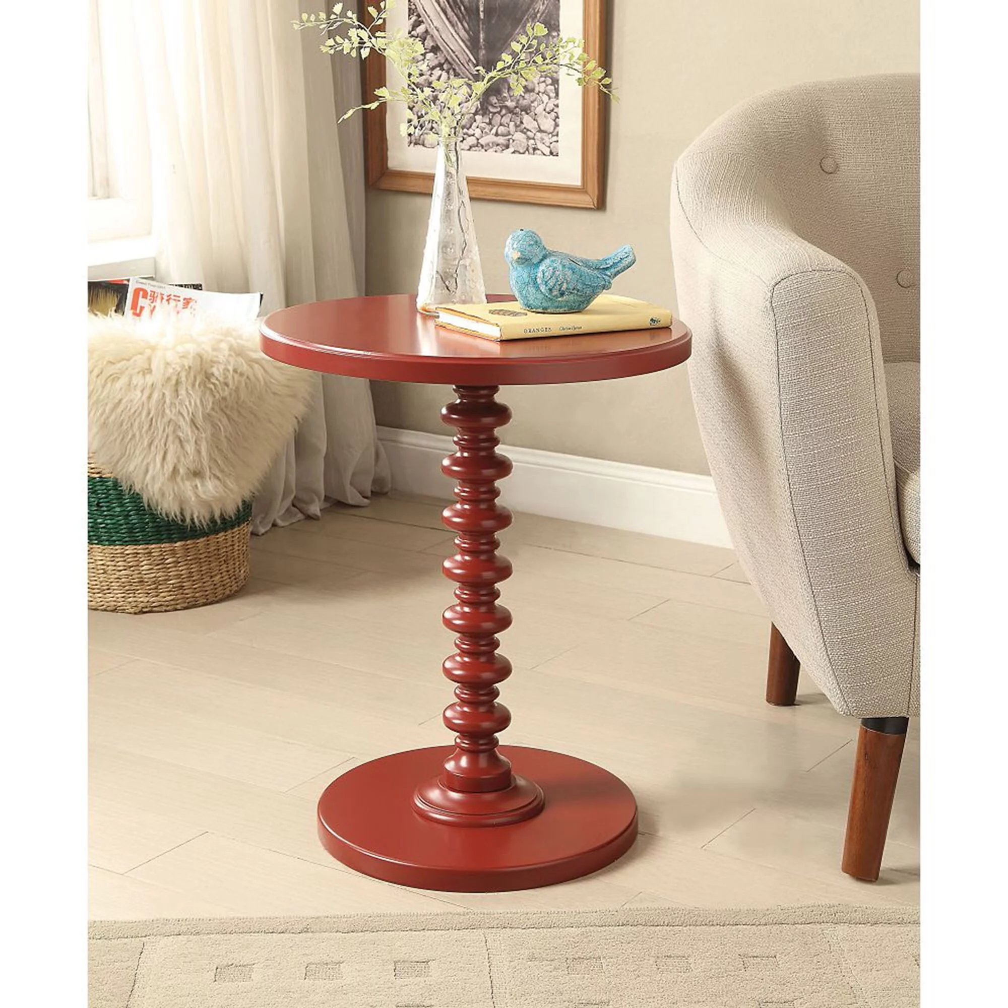 Wood Round Side Table Sofa End Table for Living Black