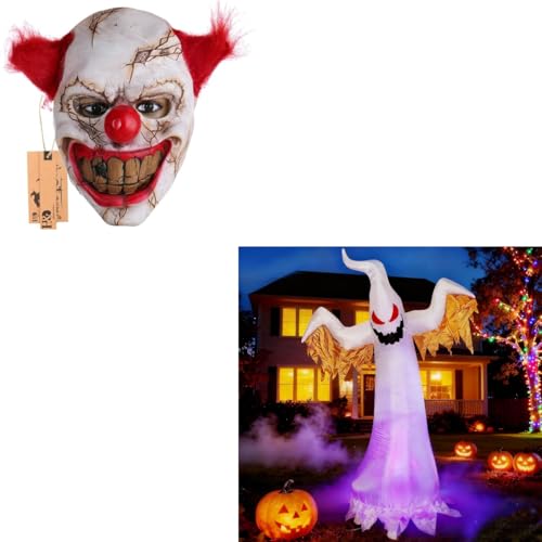 YU FENG Spine - Chilling Halloween Duo: Terrifying Clown Mask & Ghostly Inflatable Decor