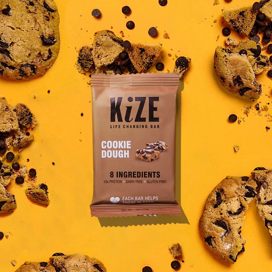 KiZE Life Changing Bar, Cookie Dough, Protein Bar, 8 ingredients, Dairy Free, 1.5oz Bar (10pk)