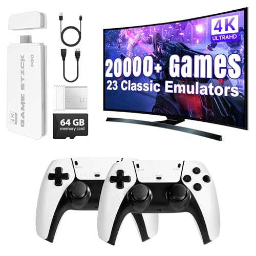 2025 Retro Gaming Console Pro, Retro Game Stick with 4K HDMI, Classic Video Games with 20,000+ Games and 23 Emulators, Upgraded Dual 2.4G Wireless Controllers 64GB