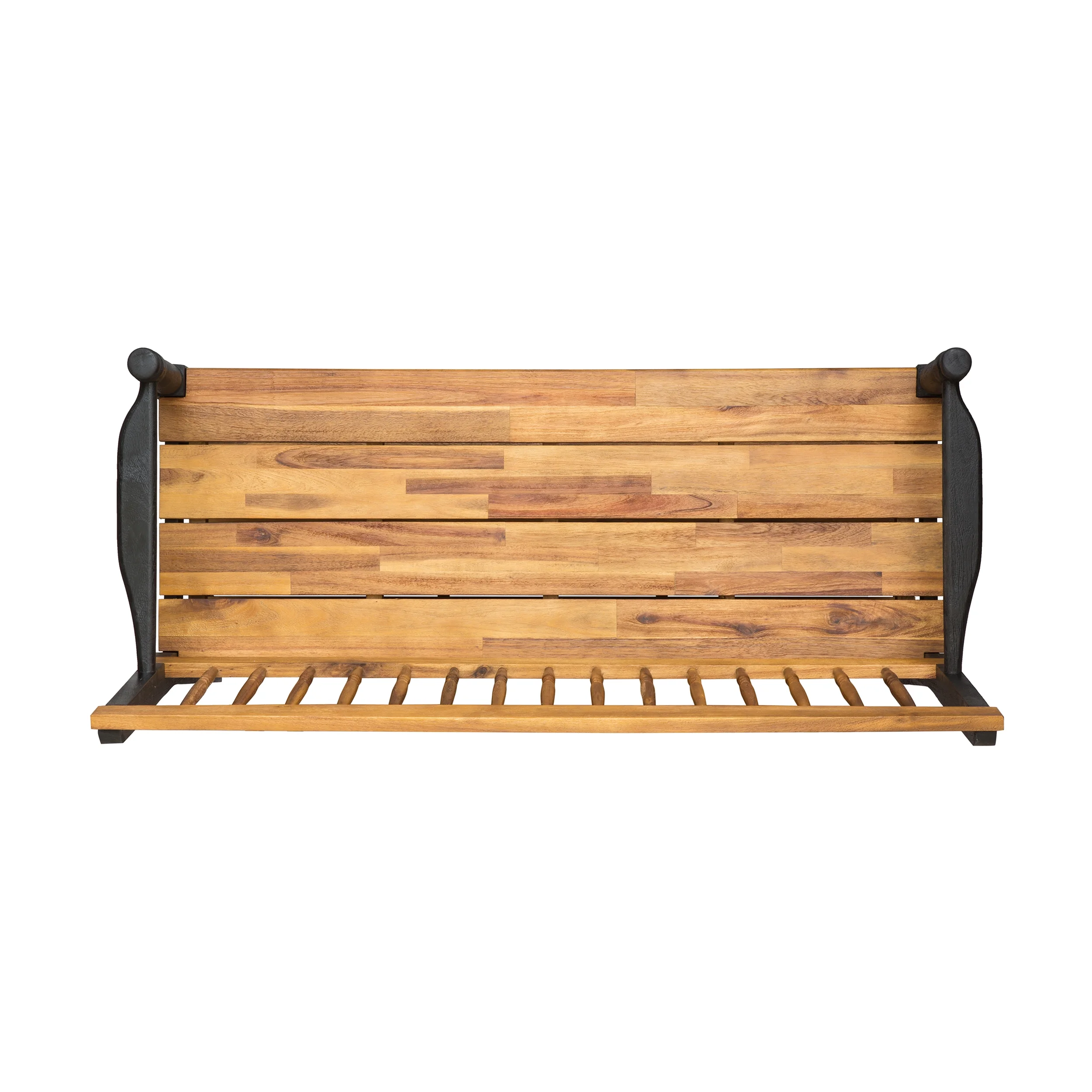 Eddie Rustic Acacia Wood Bench with Shelf, Teak and Black