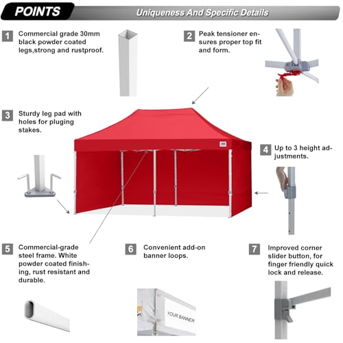 ABCCANOPY Easy Pop Up Canopy Tent with Sidewalls 10x10 Commercial -Series, White