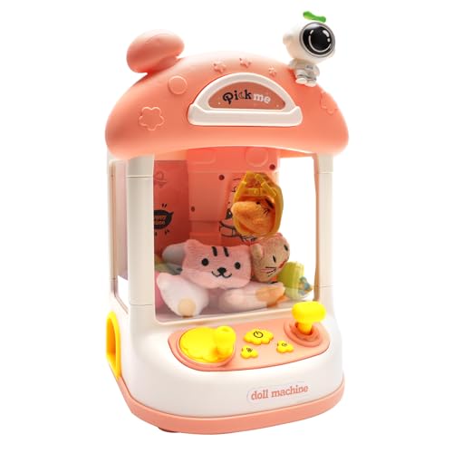 Mini Claw Machine for Kids, Mini Vending Machine with Music and Light Prize Machine for Family DIY Interaction Vending Machine Toys Dual Power Supply Mode, Pink