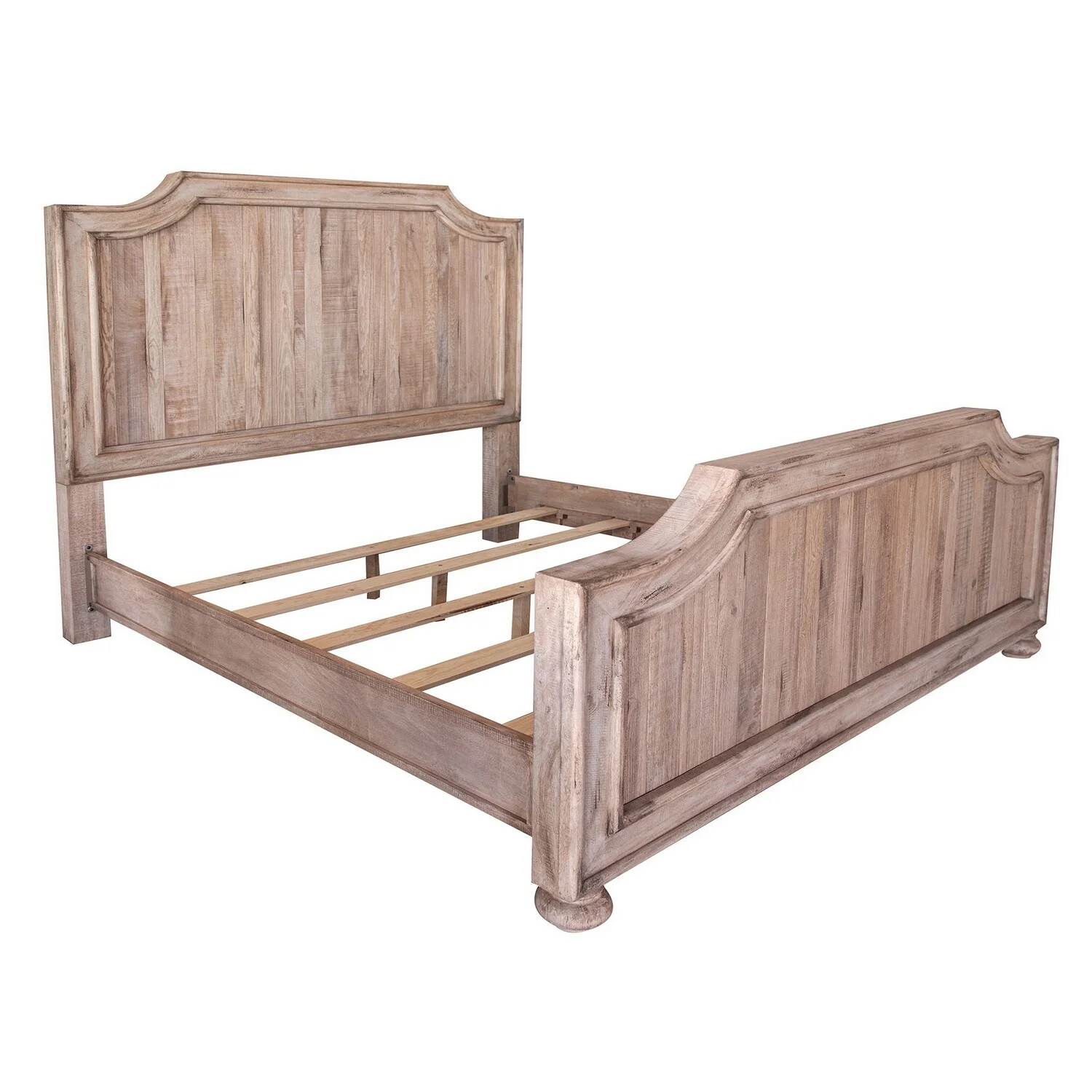 Benjara Genie Queen Size Bed, Curved Headboard and Footboard, Brown Mango Wood