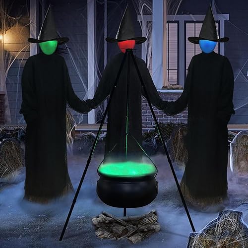 PHILISENMALL Halloween Witch Cauldron with Stand Large Witches Cauldron with Tripod and Light Outdoor Witches Cauldron on Tripod Decorations for Home Porch Garden Yard Decor