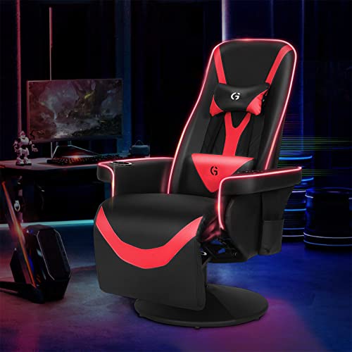 Modern-Depo Queen Throne Racing Gaming Chair, Comfortable Ergonomic Recliner, High Back Swivel Chair with RGB Lights, Footrest, Backrest, Massage Lumbar Support, Headrest and Cupholders, Black White