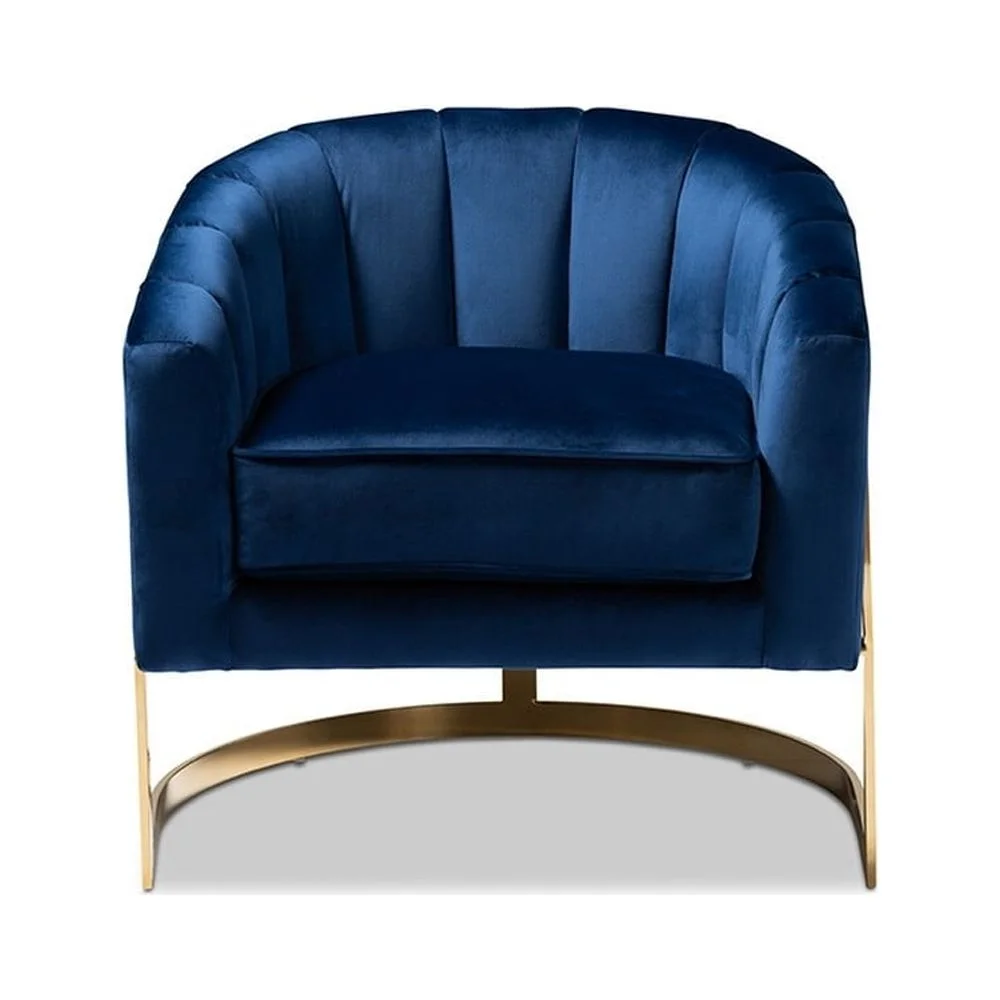 Baxton Studio Tomasso Glam Royal Blue Velvet Fabric Upholstered Gold-Finished Lounge Chair