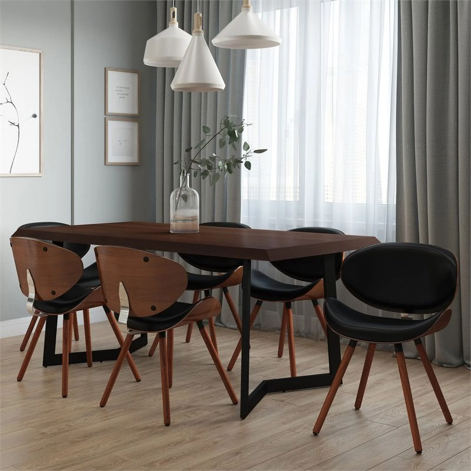 Pemberly Row Mid-Century Modern Faux Leather Dining Chair in Black