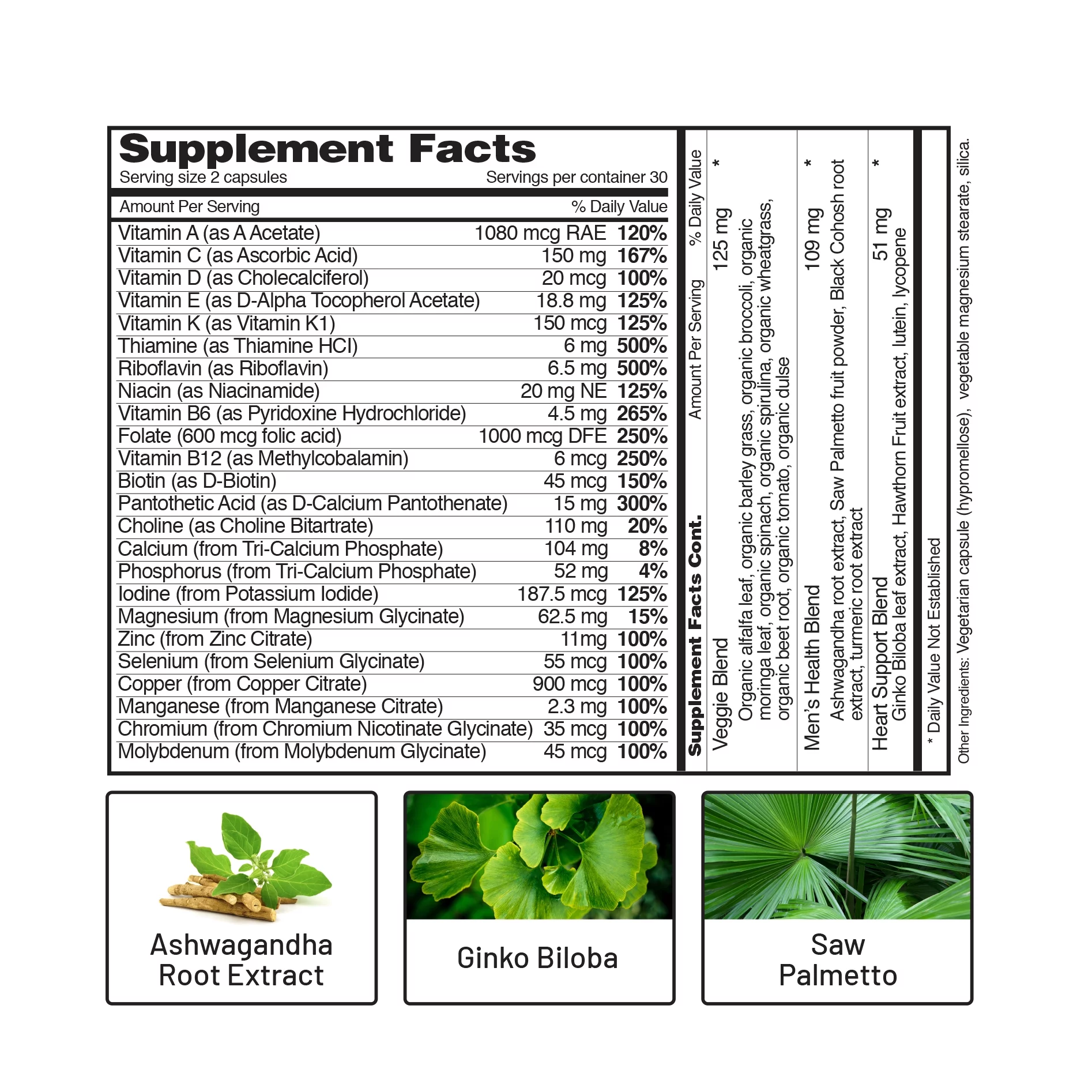 Snap Supplements Mens Daily Multi Vitamins - Mens Nourishing Health Blend - 60ct