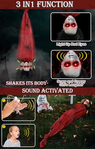 [ Shake Body & Creepy Sound ] Halloween Animatronics Zombie Groundbreaker with Sound Activated & Glowing Eye, 2.6 Ft Zombie Props Scary Halloween Outdoor Decorations for Haunted House Yard Party Decor