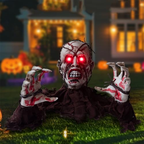 Halloween Lighted Zombie Groundbreaker Decorations,Scary Realistic Vampire with Lighted Eyes Graveyard Decor for Outdoor Yard Garden Lawn Haunted House,Glowing Zombie Decoration (C)