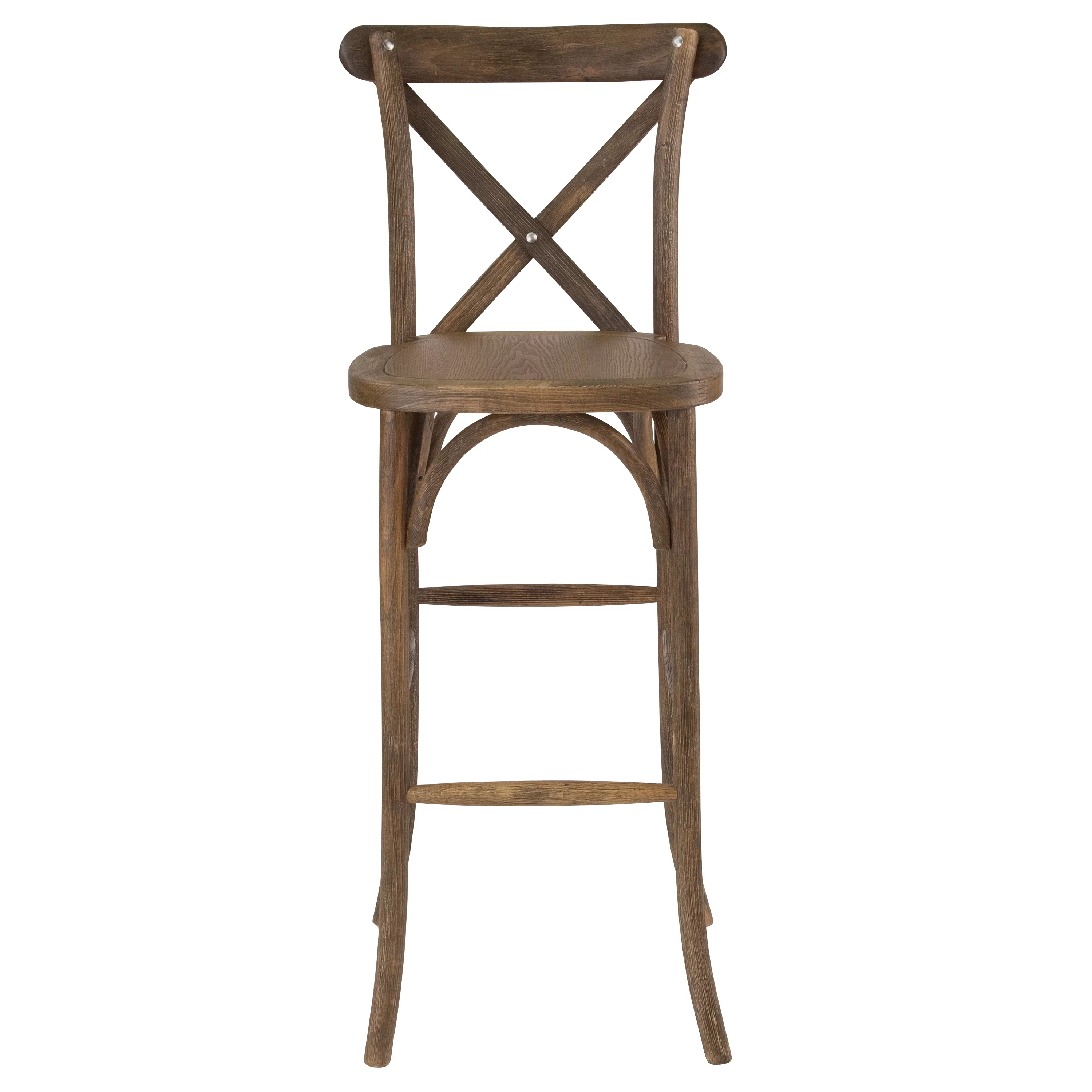BizChair Dark Antique Wood Cross Back Barstool