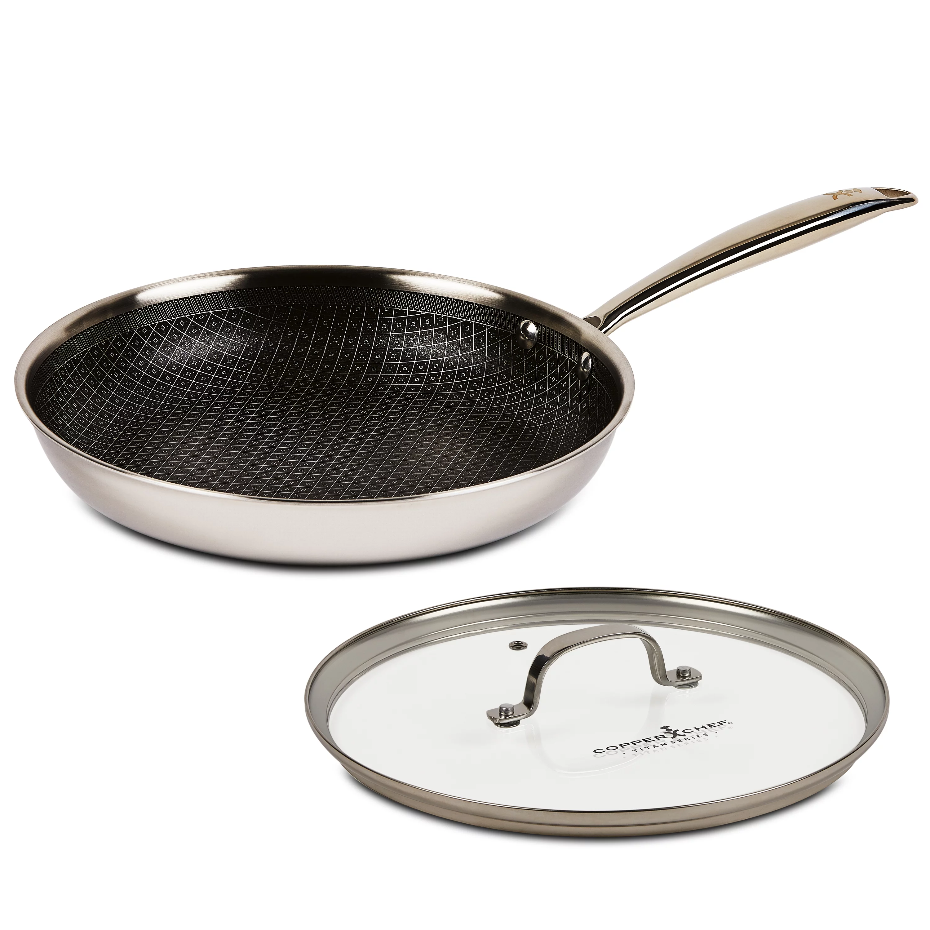 Copper Chef Titan Tri-Ply 8 inch Skillet Fry Pan with Lid, Stainless Steel, Nonstick, Dishwasher Safe, Oven Safe