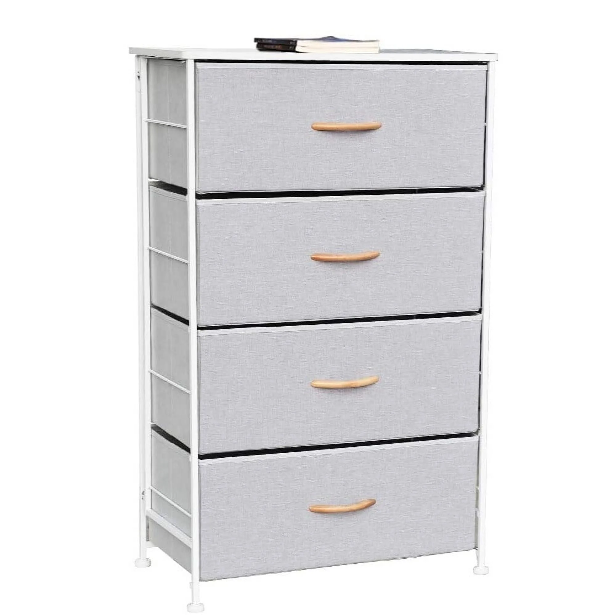 Vertical Fabric 4 Drawer Storage Dresser Tower Organizer Unit for Bedroom Gray