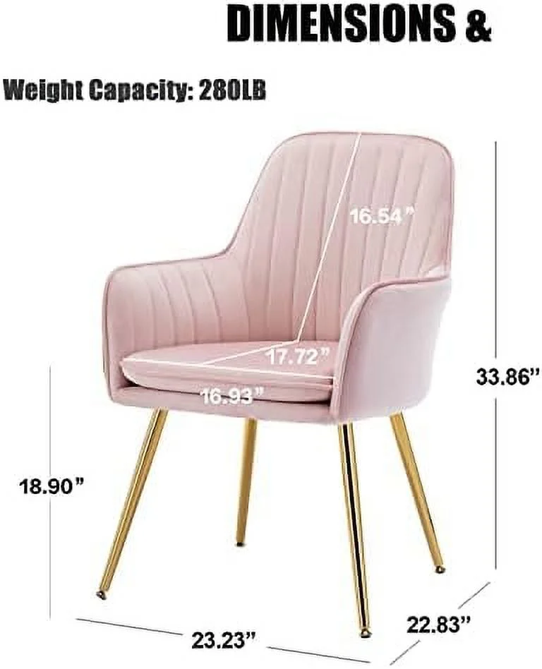TJUNBOLIFE Velvet Accent Chair  Home Office Desk Chair No Wheels  Modern Dinging Chair  Living Room Bedroom Chair  Golden Finished  Grey