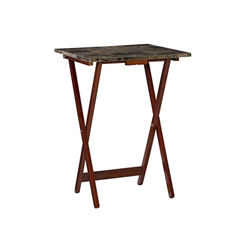 Linon Nikki Brown Faux Marble Tray Table Set