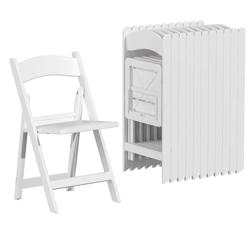 Resin Folding Chairs with Cushion - 4 Pack White Folding Chairs, Lightweight Plastic Chairs, Comfortable Foldable Chairs for Wedding, Party, Home, Event, Indoor/Outdoor Use, 600lbs Capacity