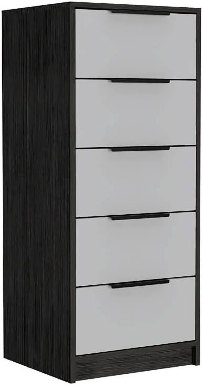 KHBIULIFE Modern 5-Drawer Engineered Wood Dresser in Smoky Oak/White
