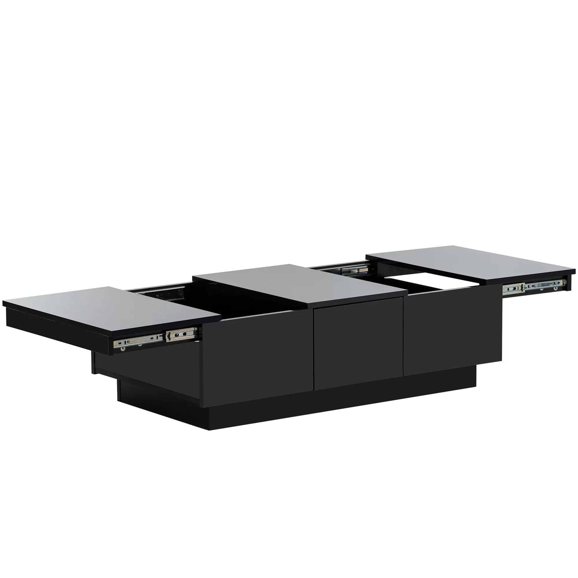 Royard Oaktree Coffee Table with Hidden Storage Compartment & 2 Drawers Extendable Coffee Table with Sliding Top Modern High-Gloss Center Table Cocktail Table for Living Room Office, Black, 2 Drawers