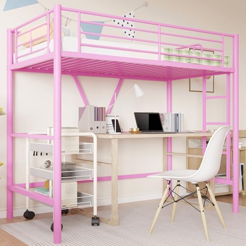 VECELO Twin Size Loft Bed with Full-Length Guardrails and Removable Ladder, Heavy-Duty Metal Frame, Space-Saving Design & Noise-Free, Black