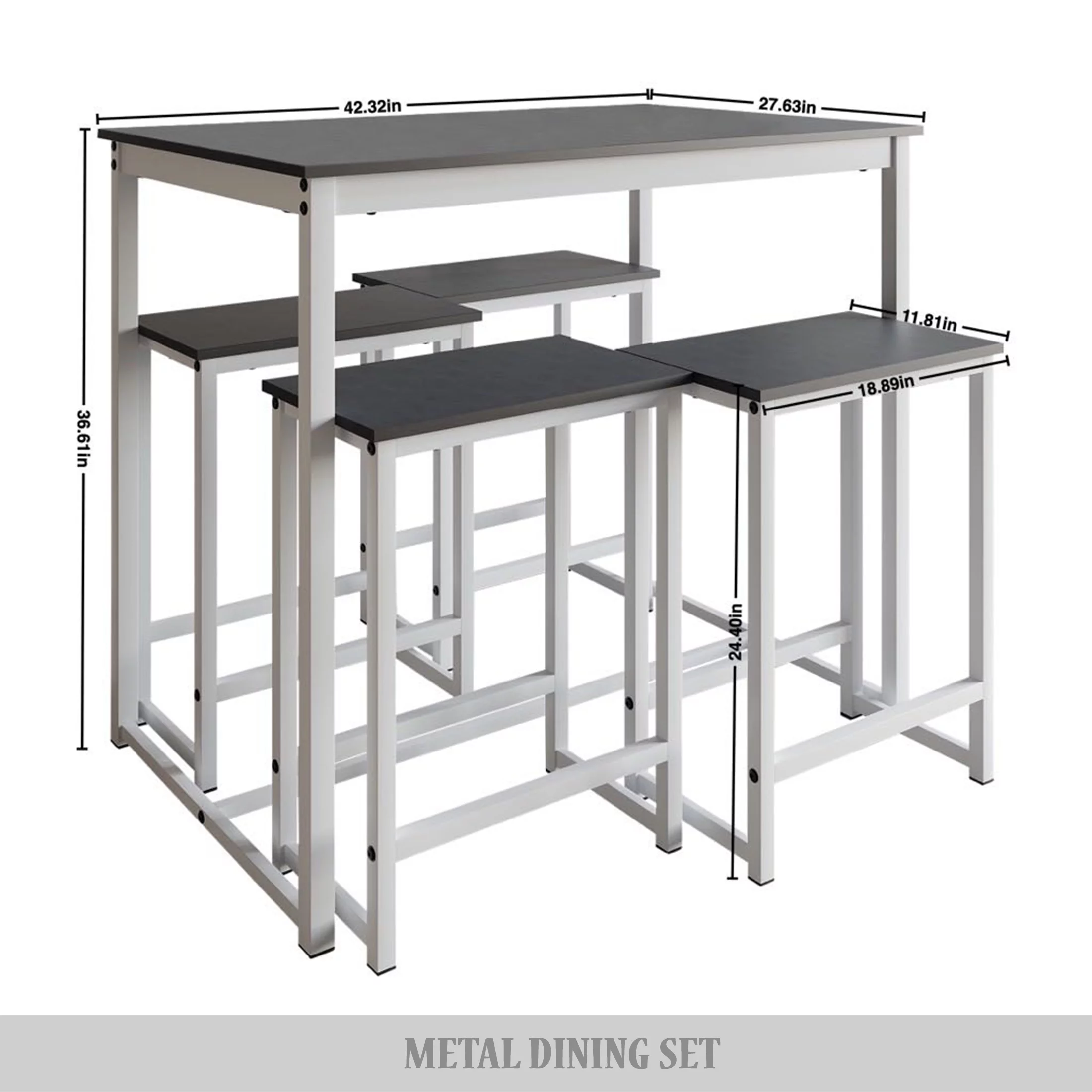 Castle Place Modern 5-Piece Counter Height Metal Dining Set, White