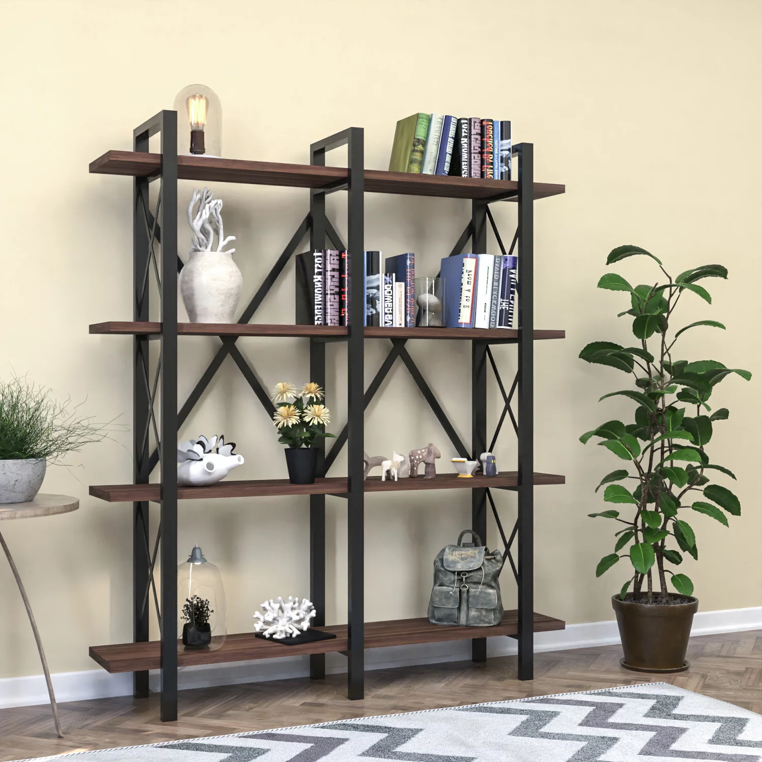 Cundu 4 Tier Modern Bookshelf, Metal Frame Bookshelf for Small Spaces in your Living Rooms, Office Furniture Bookcase