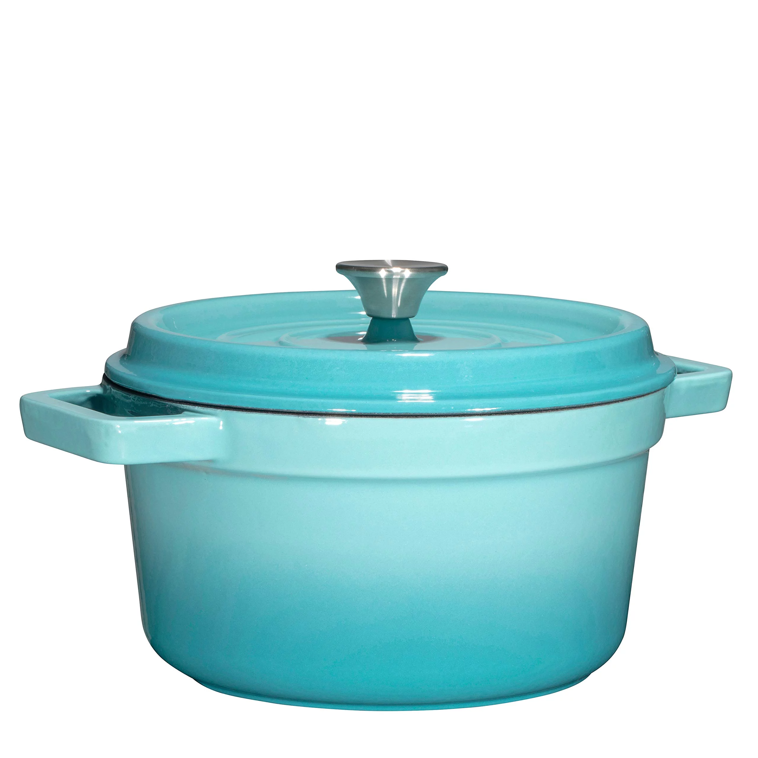 Bruntmor Pre-Seasoned 6.5 qt Enameled Cast Iron Braiser: Heavy Duty Casserole Dish with Lid and Handle, Turquoise Color - Ideal Dutch Oven Cast Iron and Enameled Cast Iron Skillet Alternative