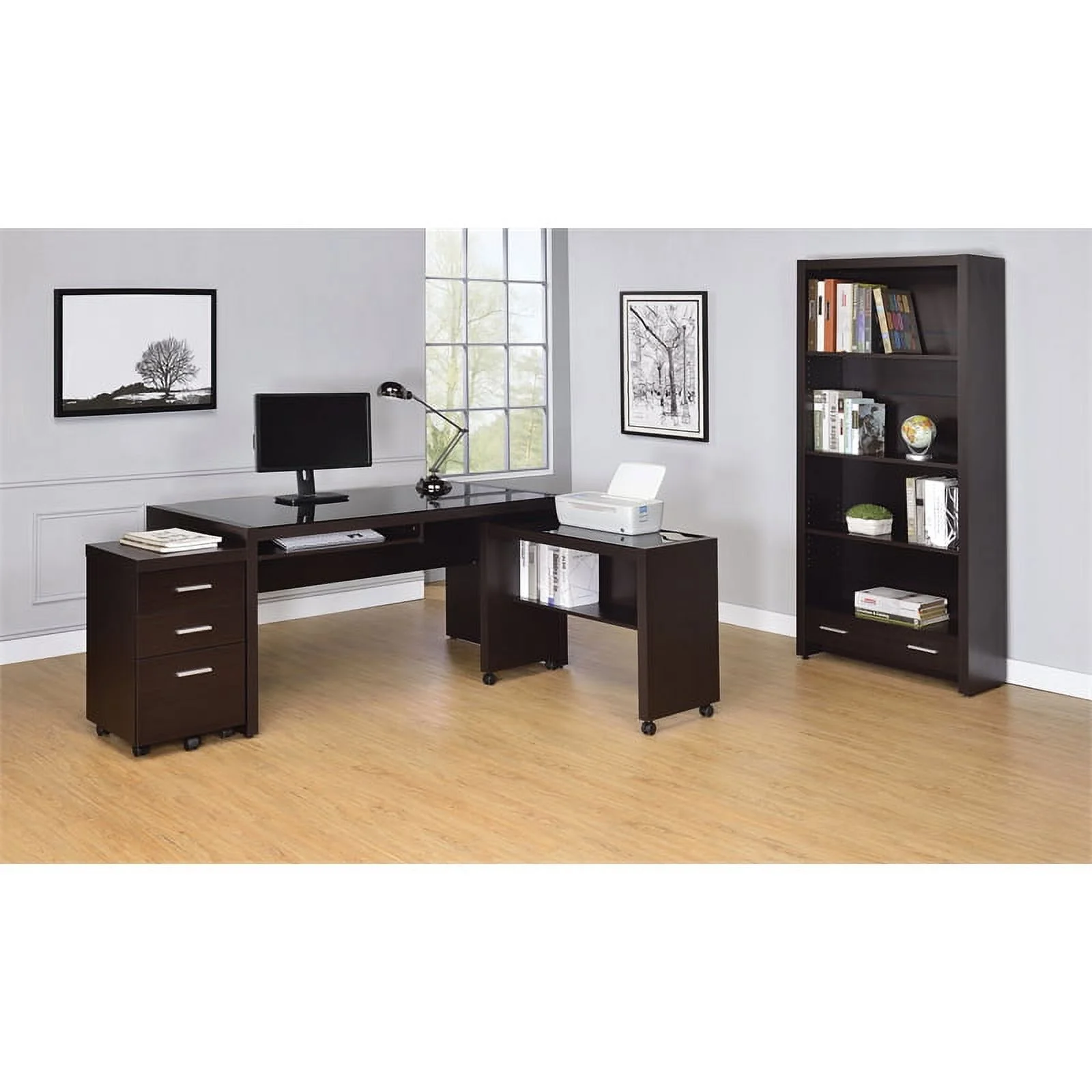 Home Square 3 Piece Set with Office Chair Computer Desk and Mobile File Cabinet