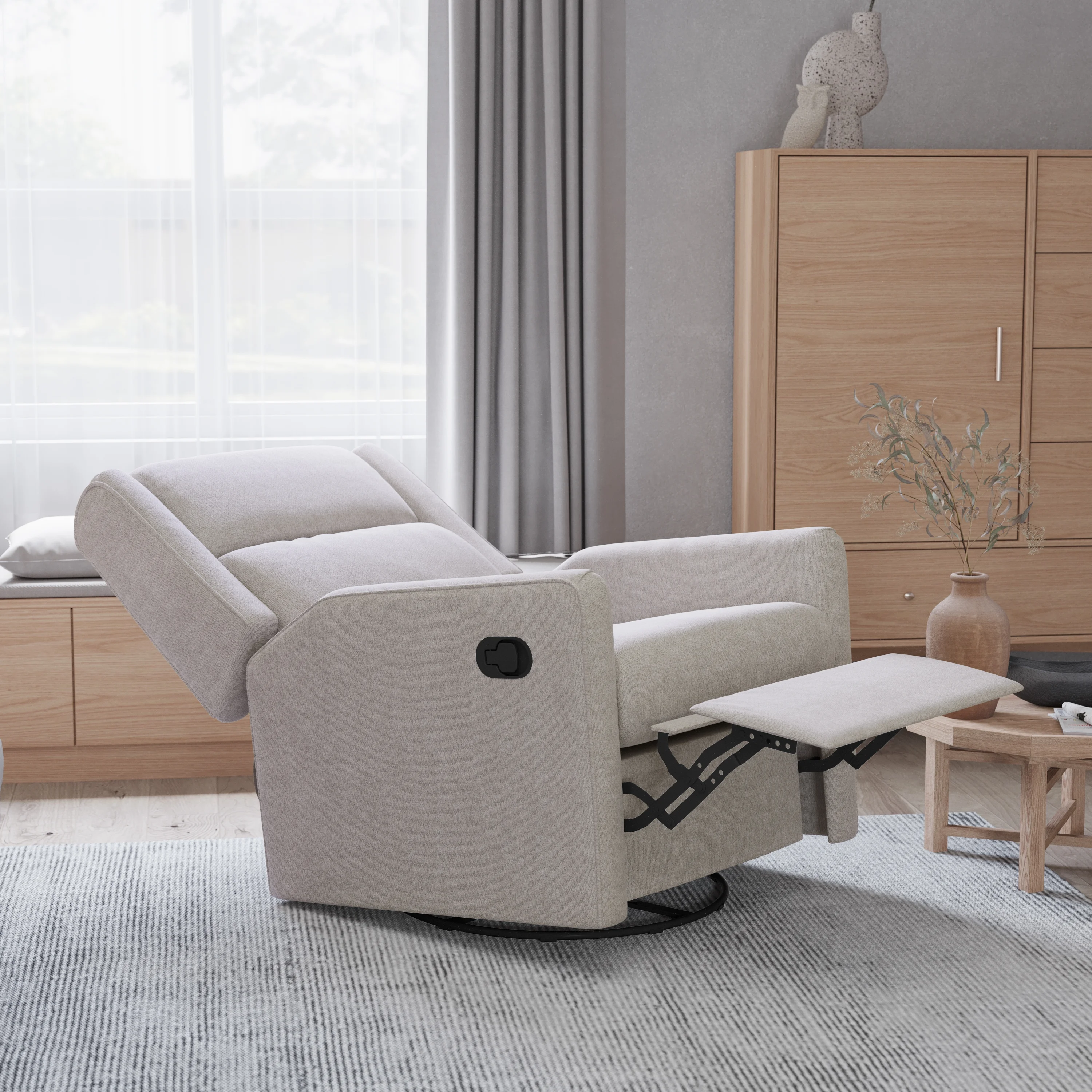 Merrick Lane 3-in-1 Traditional Manual Recliner Rocker Swivel Glider Chair in Light Gray