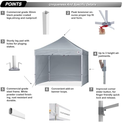 ABCCANOPY Easy Pop Up Canopy Tent with Sidewalls 10x10 Commercial -Series, White