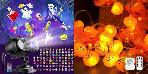 JACKYLED Christmas Projector Light & JACKYLED Halloween String Lights 60-LED Pumpkin & Maple Leaf Lights 30FT 8 Modes