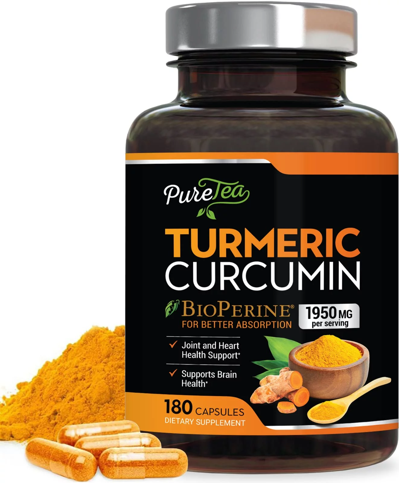 Turmeric Curcumin with BioPerine 1950mg, 95% Standardized Curcuminoids - Black Pepper for Max Absorption, Herbal Joint Support, Nature's Tumeric Extract Supplement Non-GMO - 180 Capsules