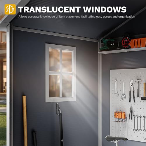 DWVO 5x3ft Resin Outdoor Storage Shed with Floor, Waterproof Lockable Storage Shed with Window, Plastic Outside Tool Storage for Garden, Backyard, Patio, Lawn, Gray