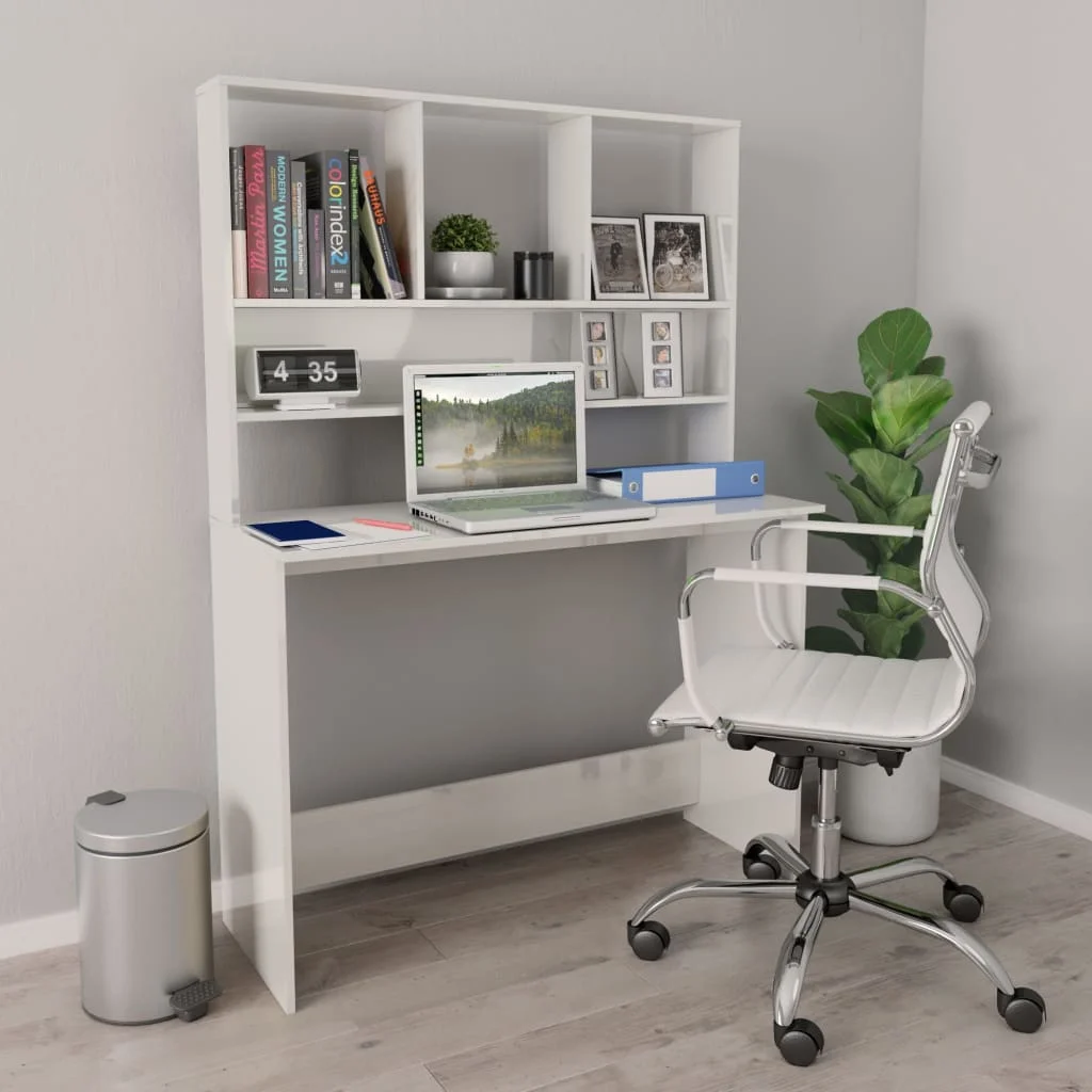 Aibecy Desk with Shelves High Gloss White 43.3