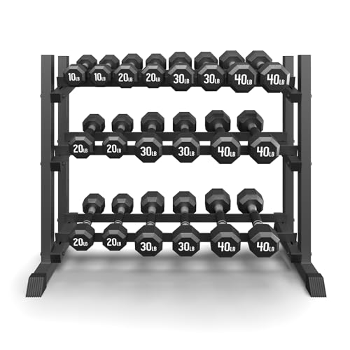3-Tier Dumbbell Rack Stand Only, 1200LB Capacity Jusgym Adjustable Weight Rack for Home Gym, Heavy-Duty Weight Stand for Dumbbells Kettlebells